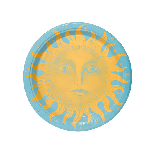 Golden and Dutch Blue Celestial Sunshine Dinner Paper Plates - 8 pack