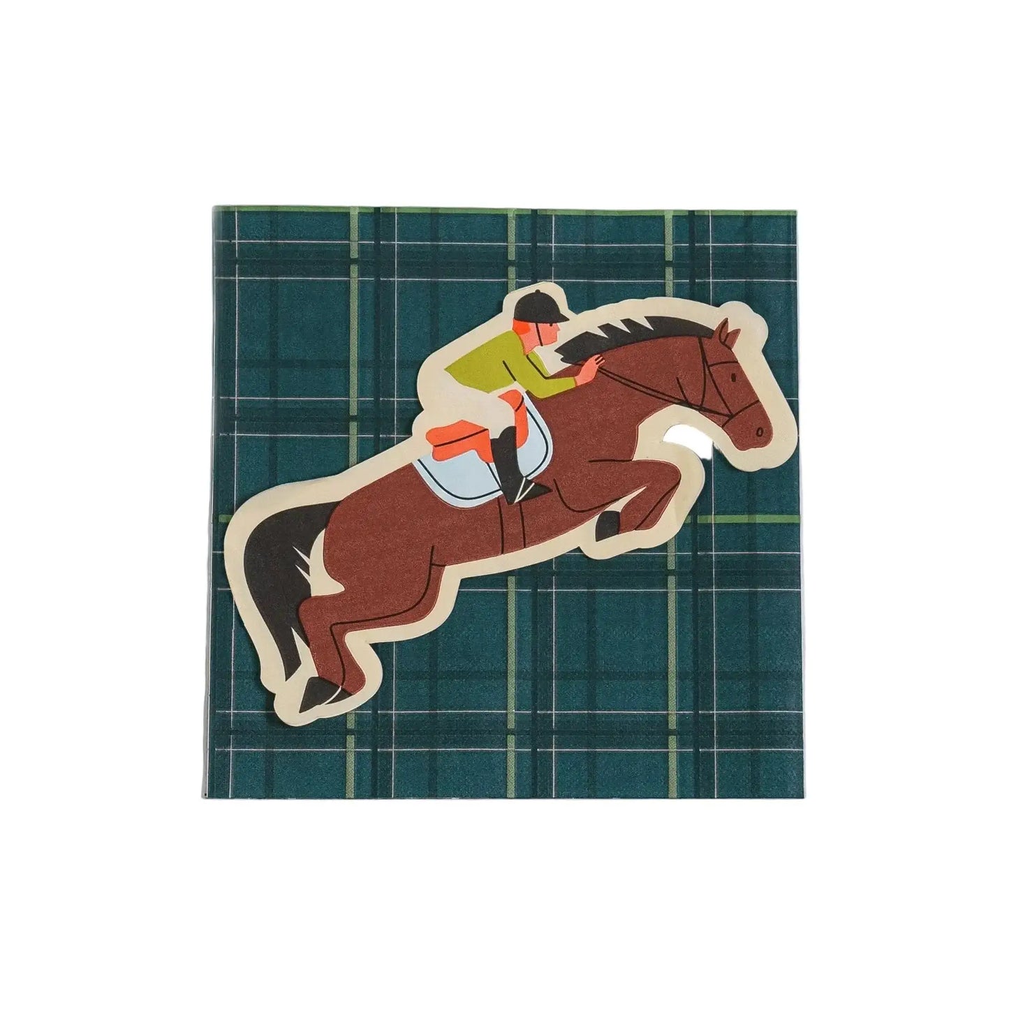 Horse Plaid Party Napkins (8x8in) | Equestrian Party Tableware | Eco-Friendly, Recyclable Paper Napkins (x 20)