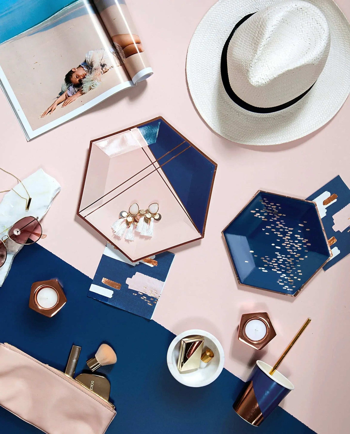 Navy & Blush Pink Cocktail Napkins