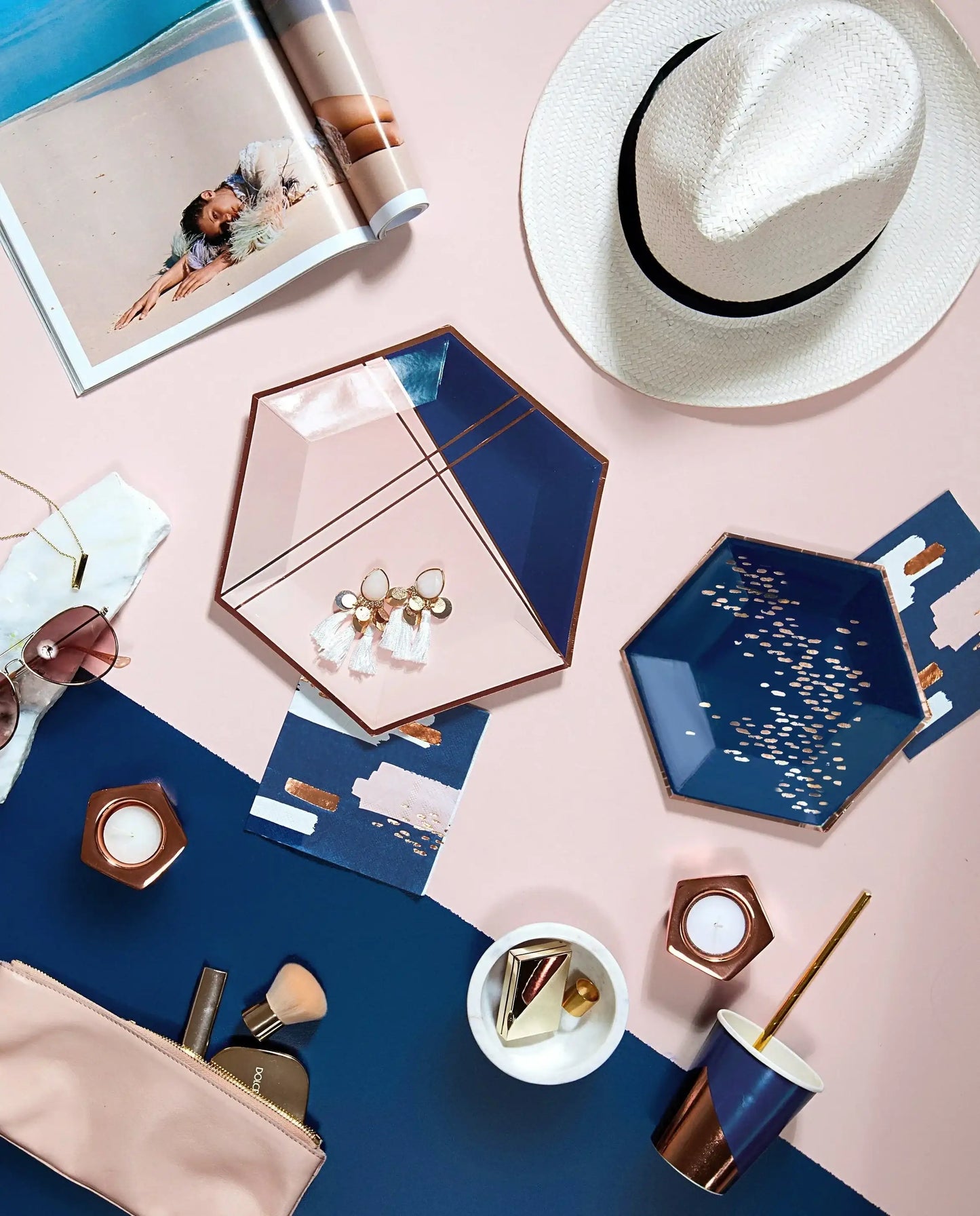 Blush Pink & Navy Large Party Plates