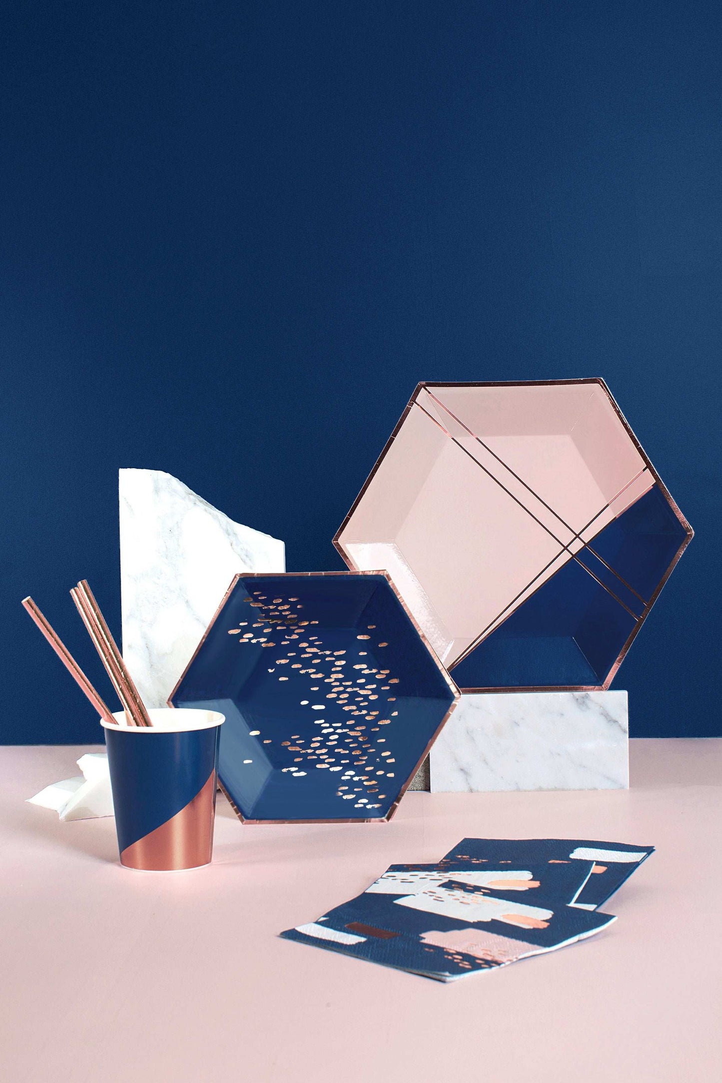 Navy & Rose Gold Dessert Party Plates
