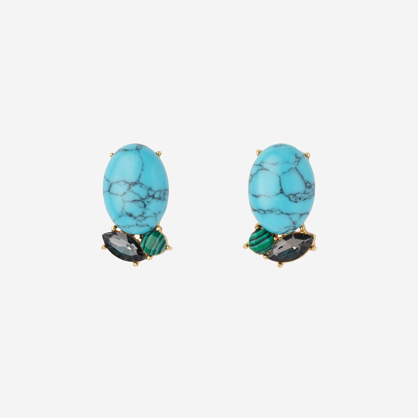 Rosebud button earrings, turquoise
