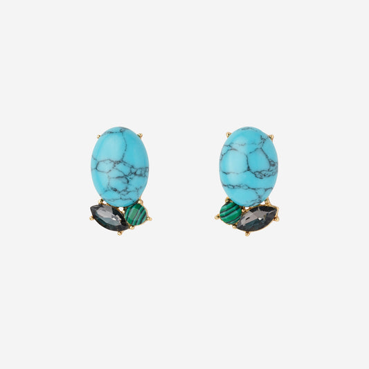 Rosebud button earrings, turquoise