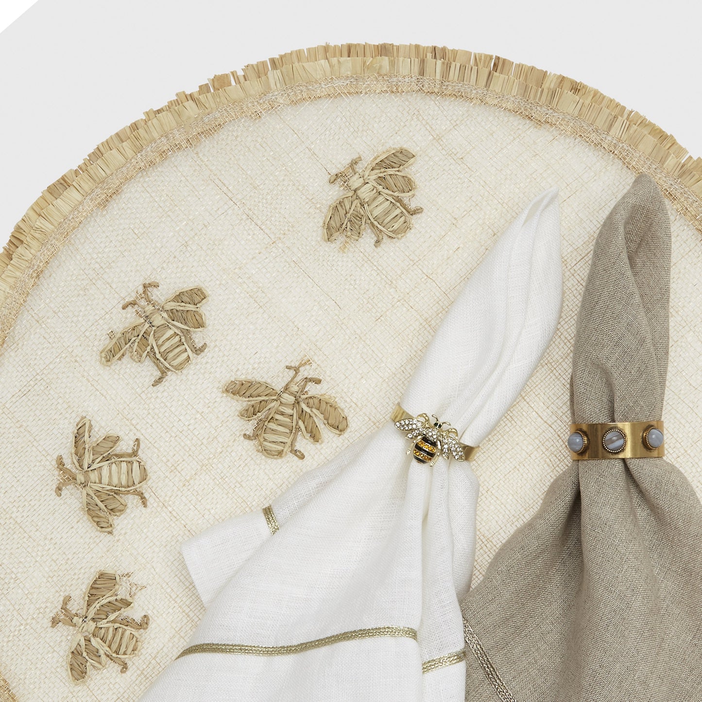 Skinny stripey bee napkin rings, set of four