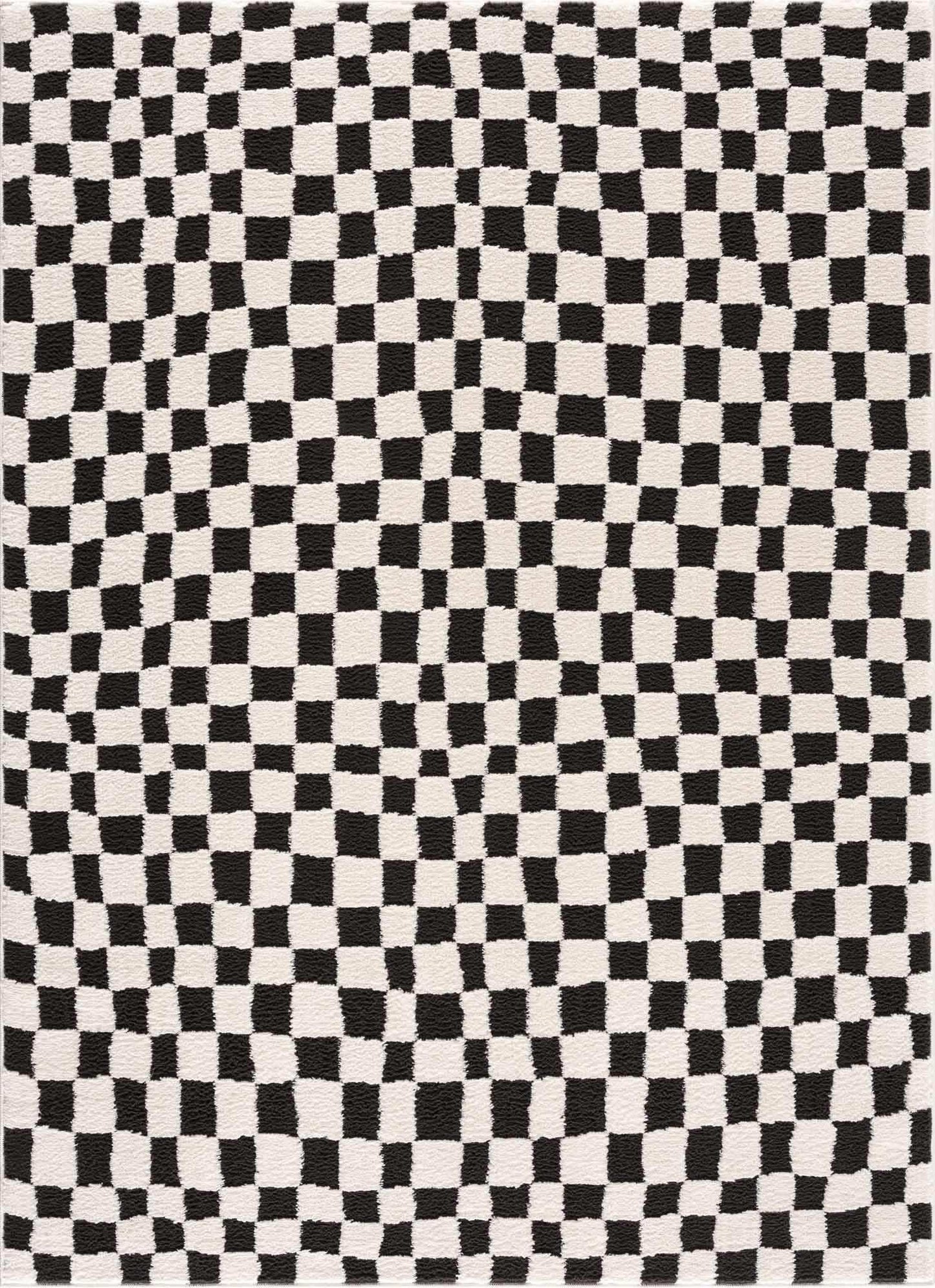 Lajos Black & White Checkered Plush Rug