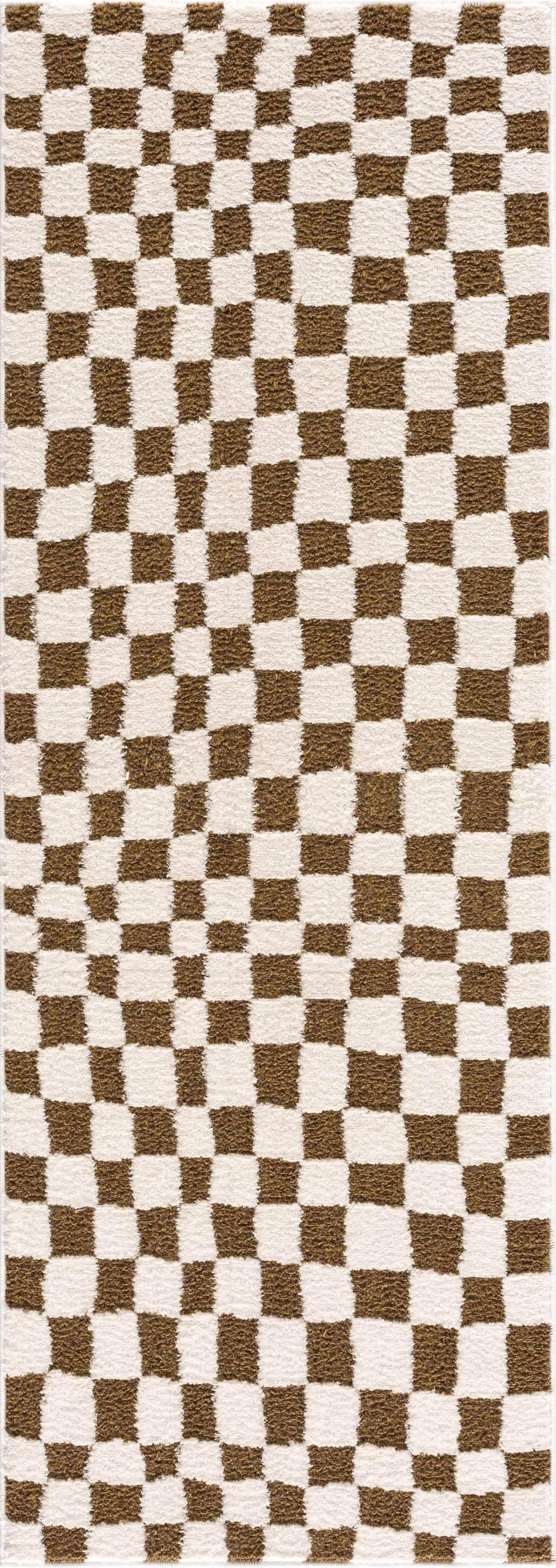 Lajos Brown Checkered Shag Rug - Clearance