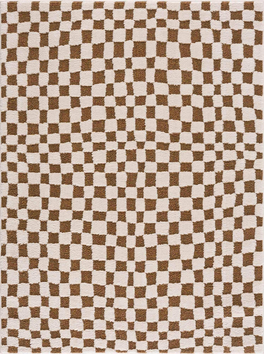 Lajos Brown Checkered Shag Rug - Clearance