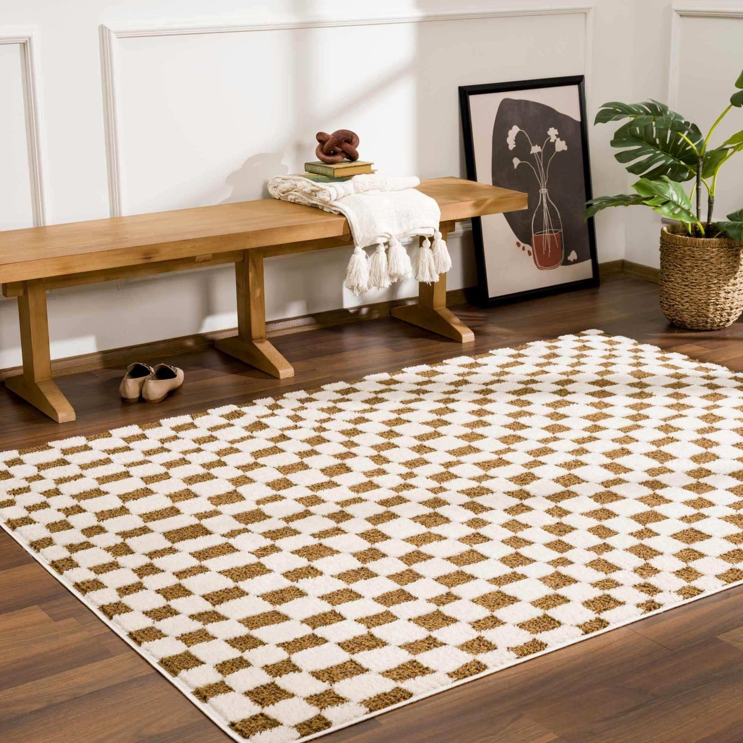 Lajos Brown Checkered Shag Rug - Clearance