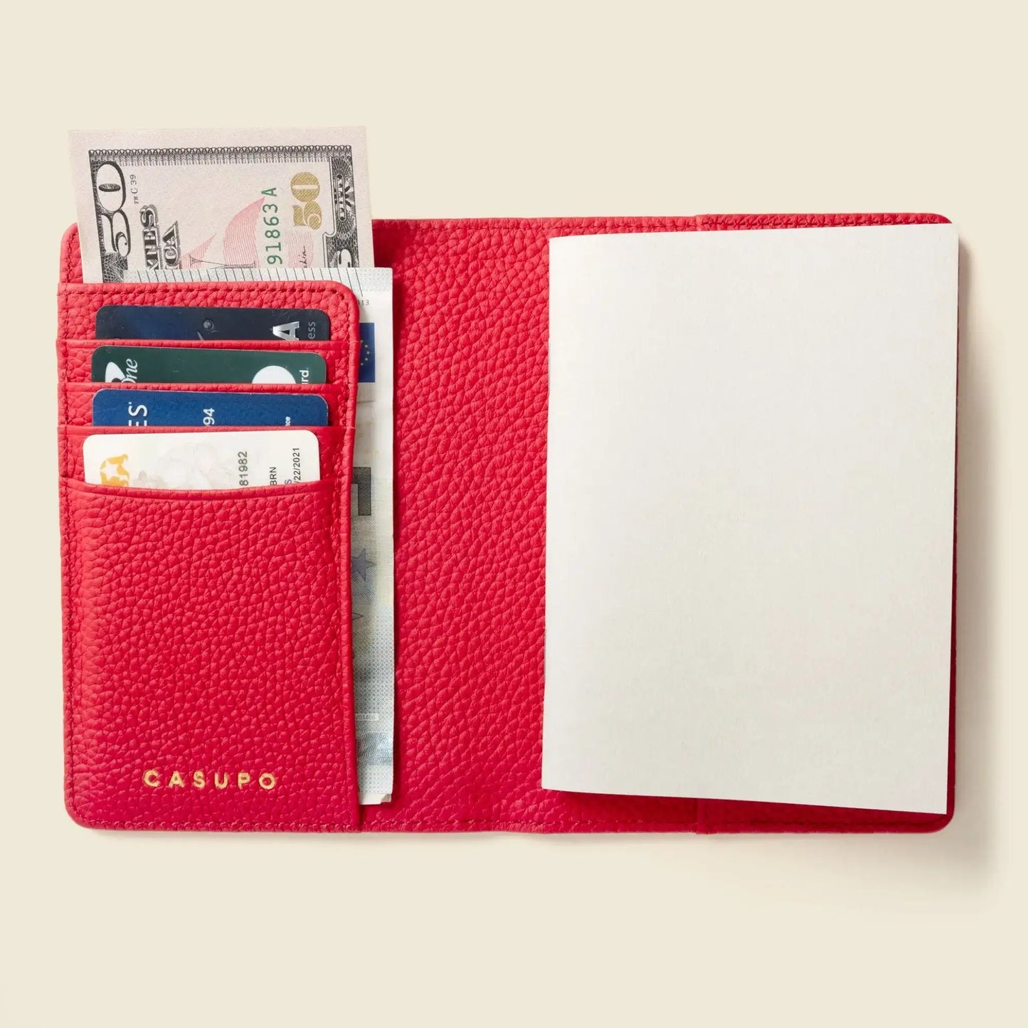 Leather Passport Wallet with RFID - Red