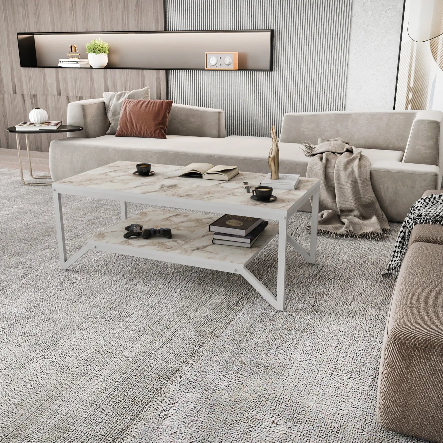 Flora 47" Wide Rectangular Modern Industrial Design Coffee Table | Cocktail Table