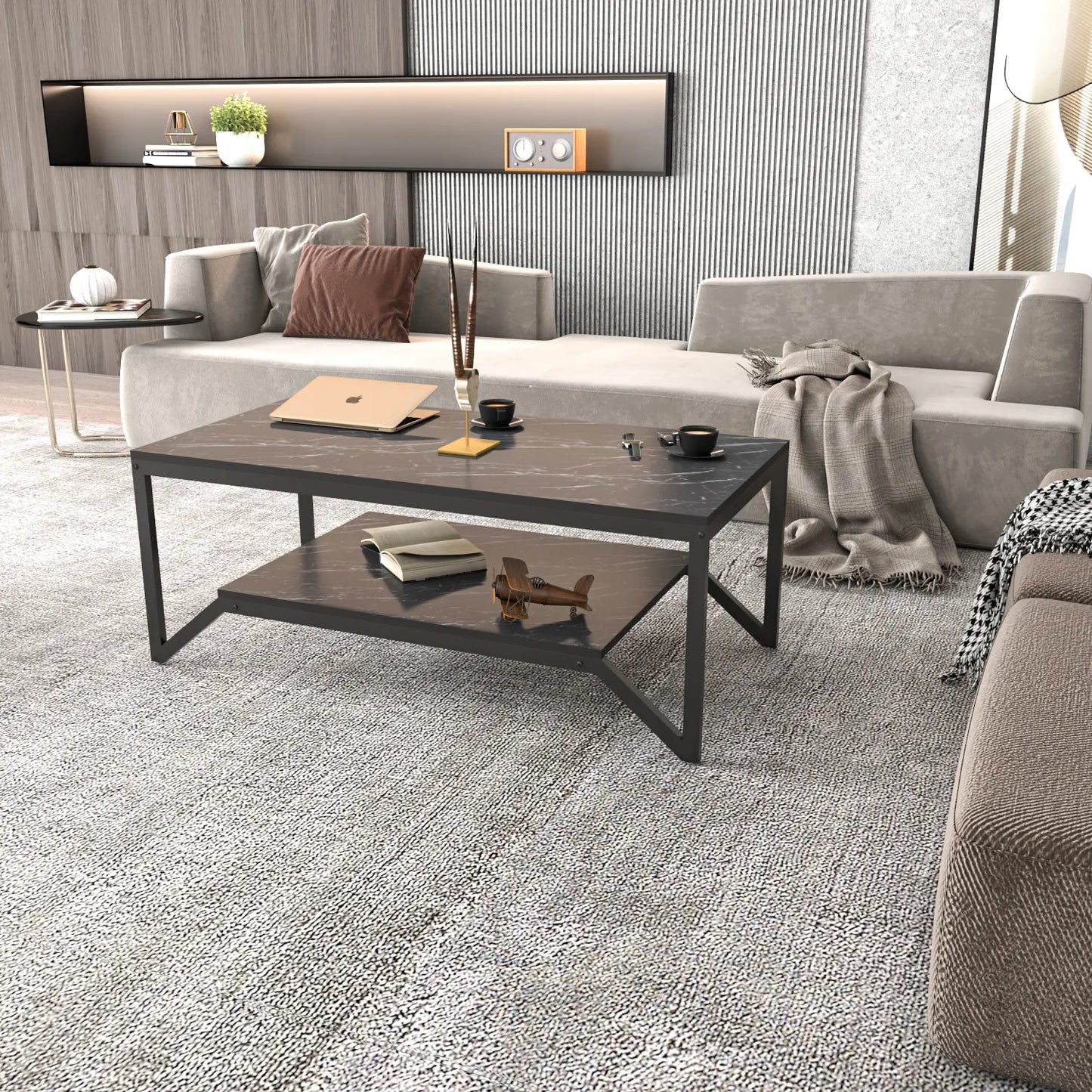 Flora 47" Wide Rectangular Modern Industrial Design Coffee Table | Cocktail Table