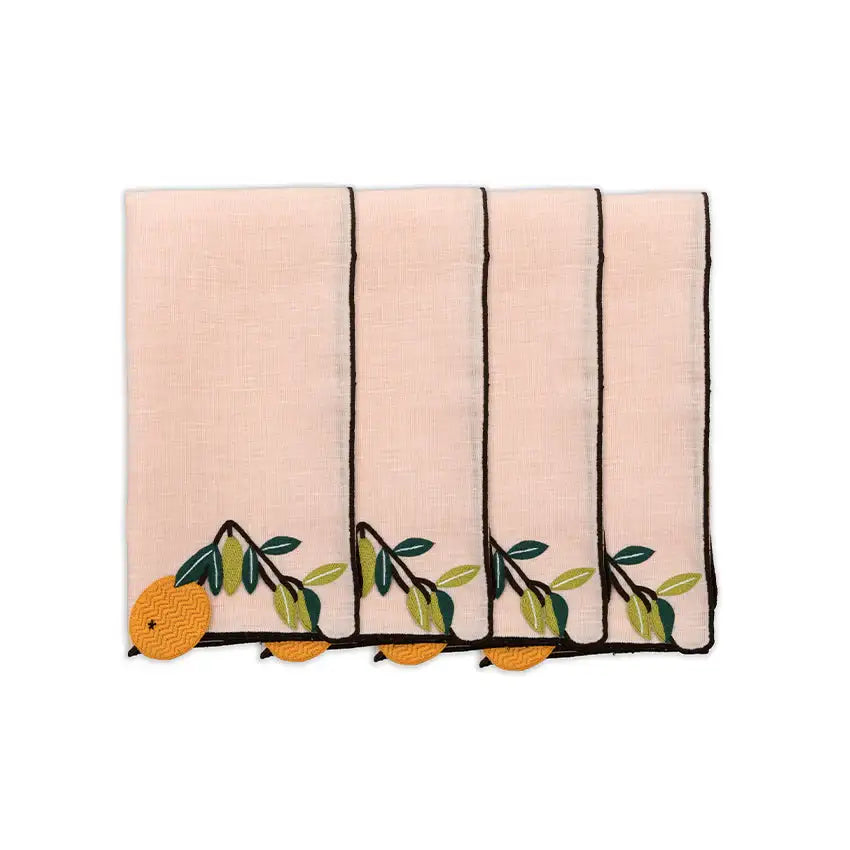 Hand Embroidered Farm To Table Napkins 18" x 18" (Set of 4)
