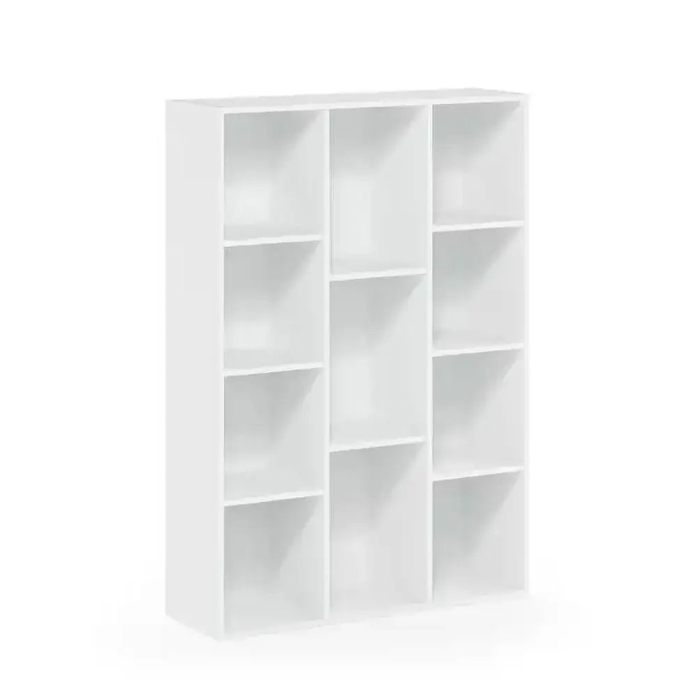 Modern 42-inch High Bookcase with 11-Cube Open Shelves in White Wood Finish