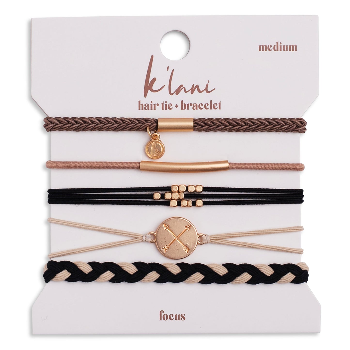"Focus" Blacks and Golds with Arrow Charm Hair Tie Bracelets