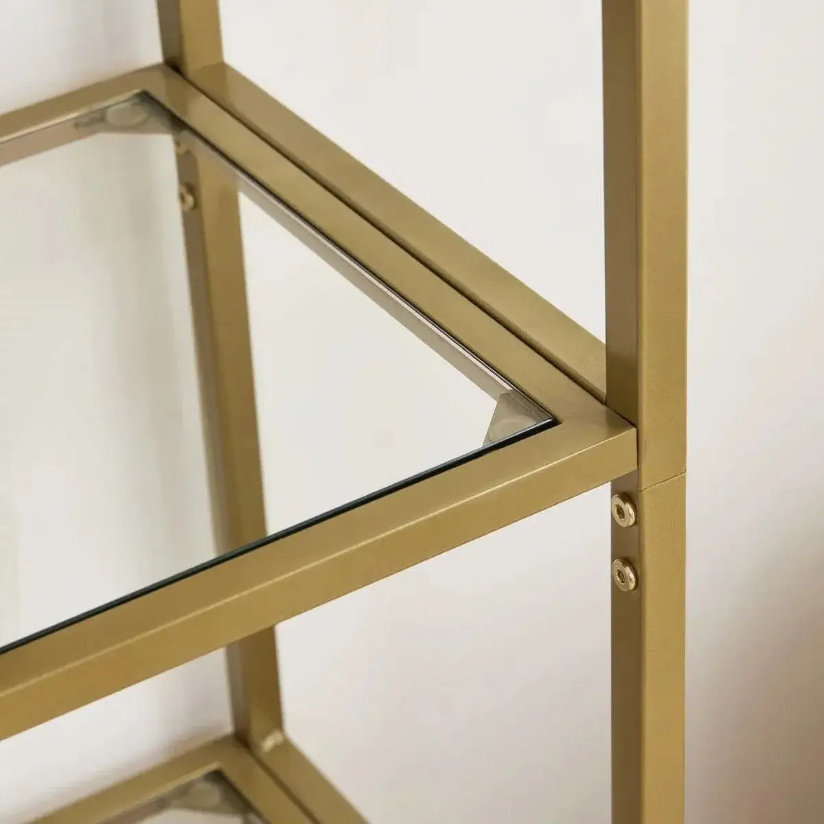 Modern Gold Metal Arched Top Display Rack Bookcase with 5 Glass Storage Shelves