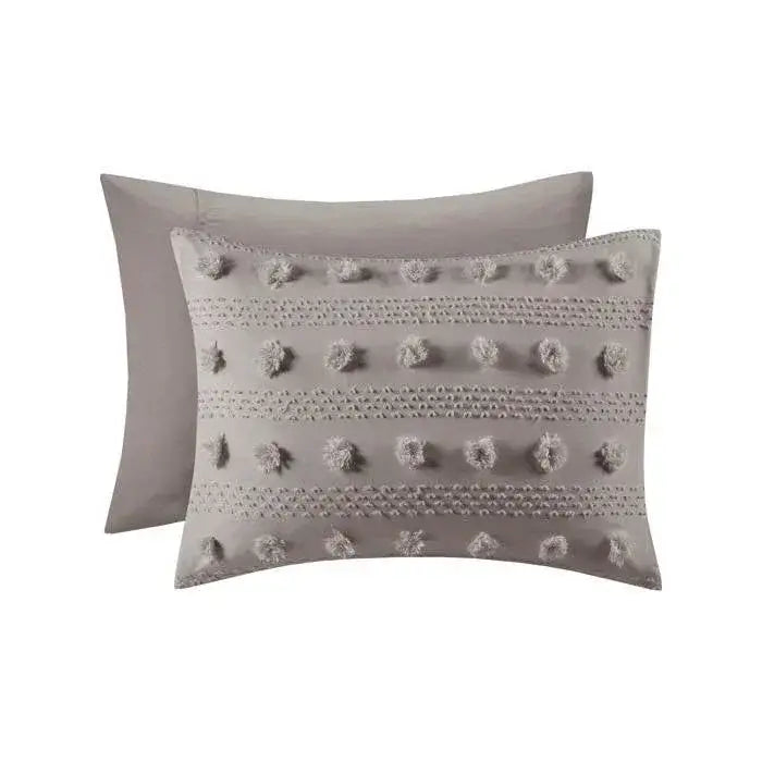 King/Cal King 3-Piece Grey Microfiber Comforter Set with Decorative Pompoms