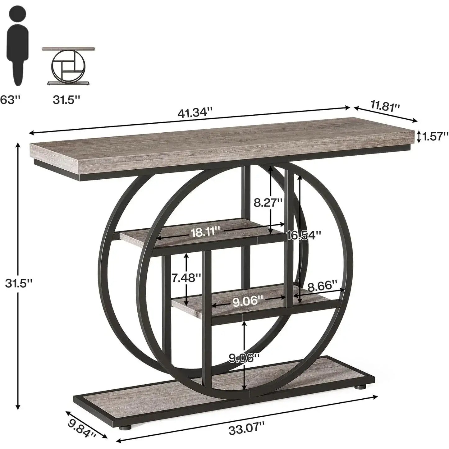 Modern 41-inch Wide Narrow Entryway Console Table with Grey Wood Finish Shelves
