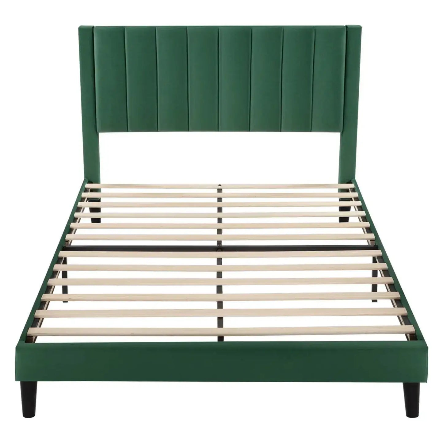Queen size Modern Green Velvet Upholstered Platform Bed with Headboard