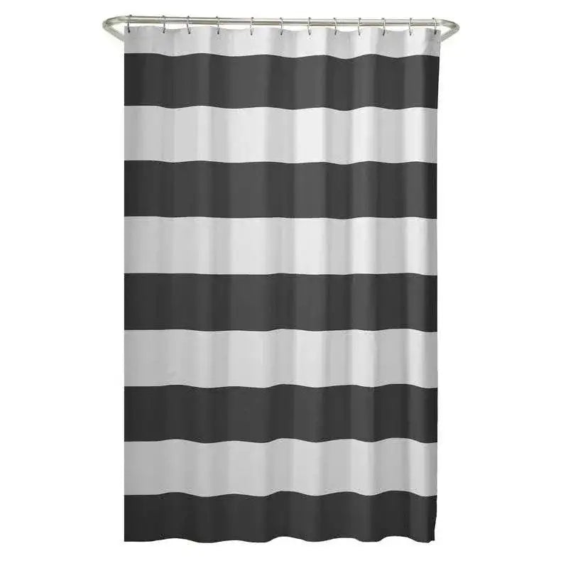 72 x 70 inch Polyester Grey White Nautical Ocean Beach Striped Shower Curtain