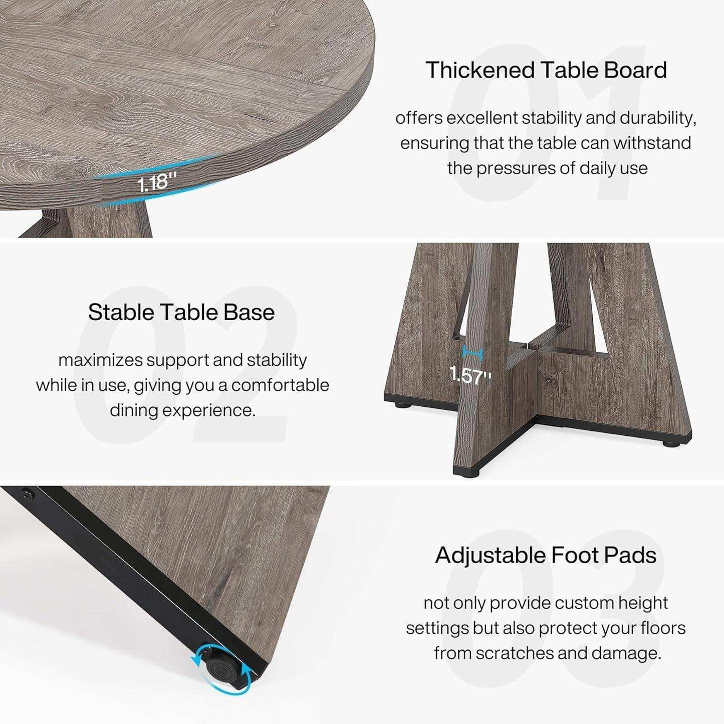 Modern Kitchen 4-Person Circular Dining Table in Grey Wood Finish