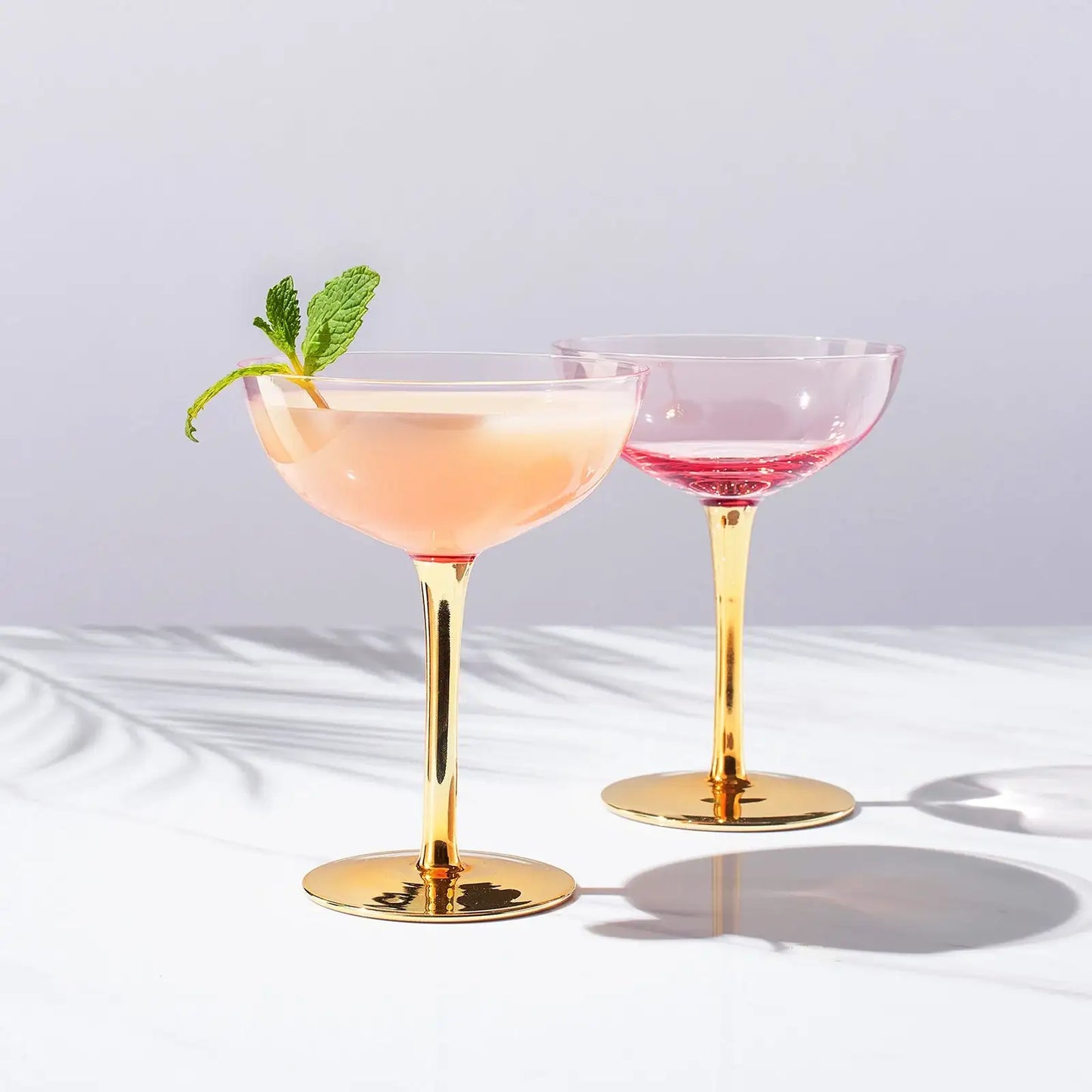 Deco Champagne Coupe Cocktail Glassware, Pink, Set of 2