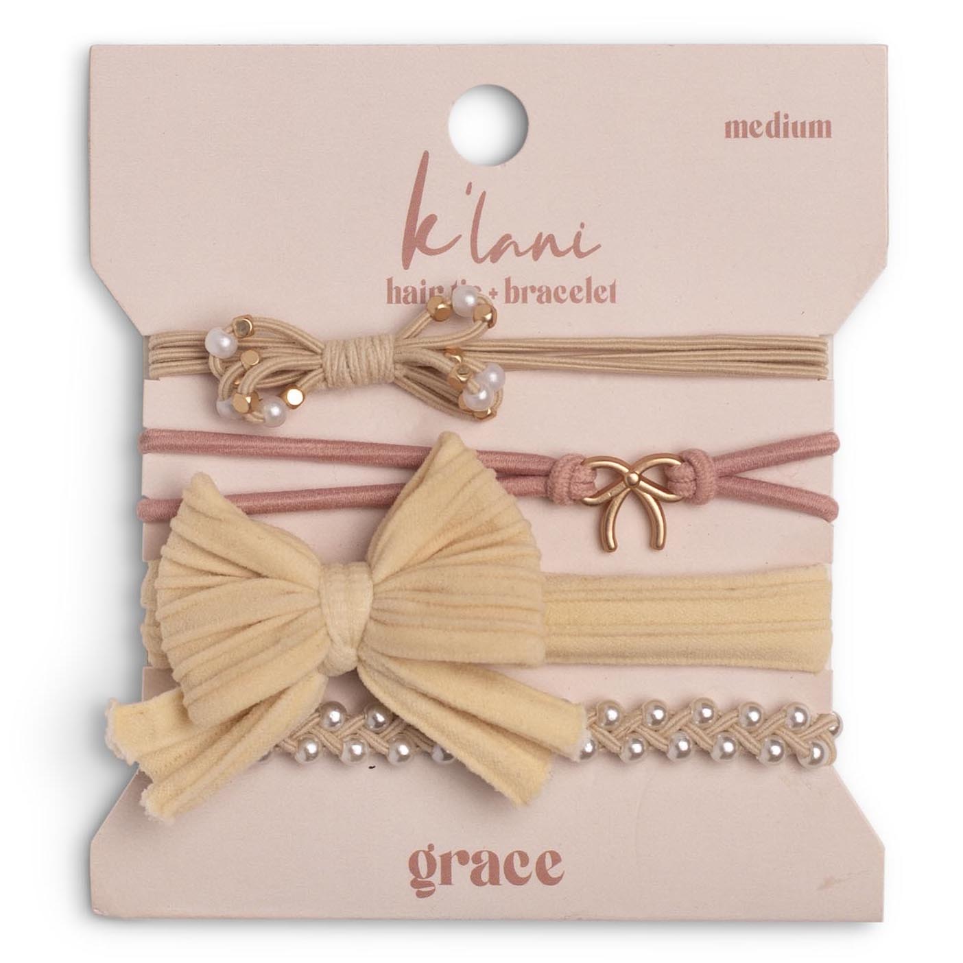 "Grace" Pinks, Pearls & Bows Hair Tie Bracelets