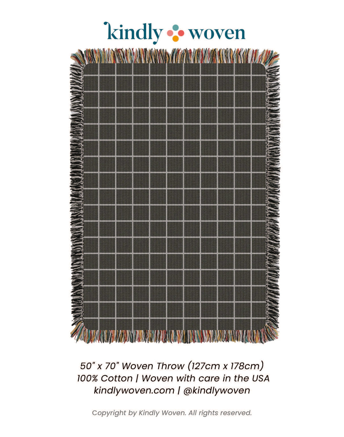 Charcoal Grid Jacquard Woven Throw Blanket, Reversible Cotton Throw, Made in USA | Greer Nocturne