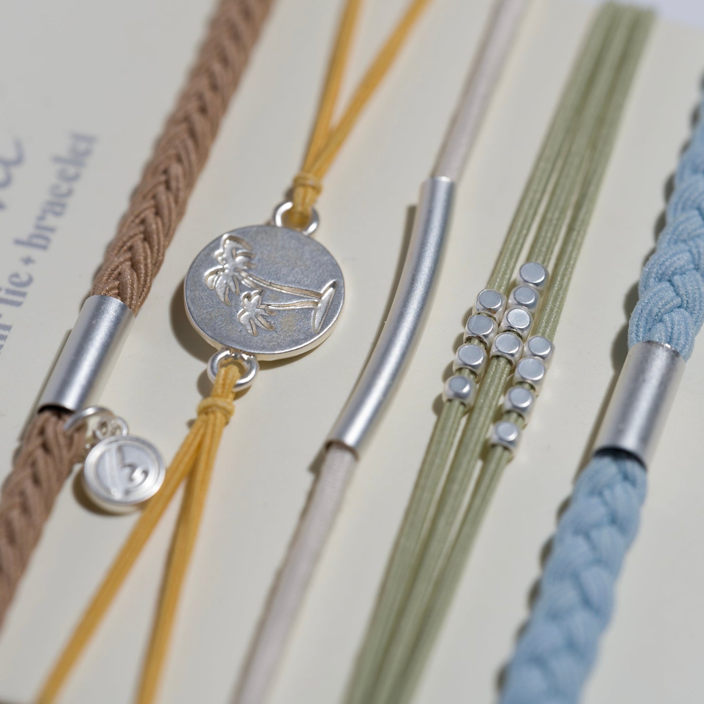 "Grow" Earthy Toned Silver Palm Tree Charm Hair Tie Bracelets