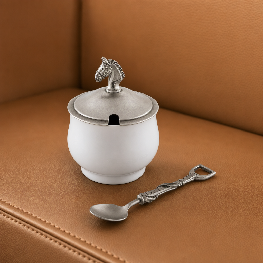 Equestrian Sugar Bowl and Spoon
