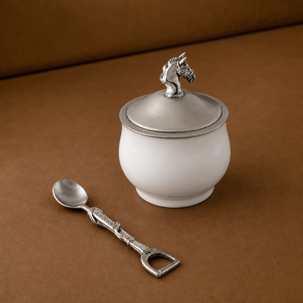 Equestrian Sugar Bowl and Spoon