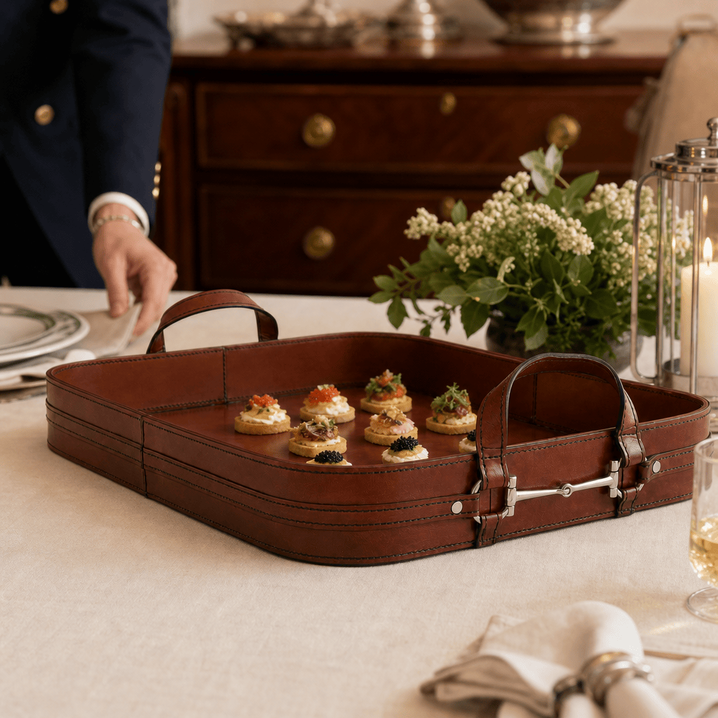 Premium Genuine Leather Bit Serving Tray – Perfect for Entertaining