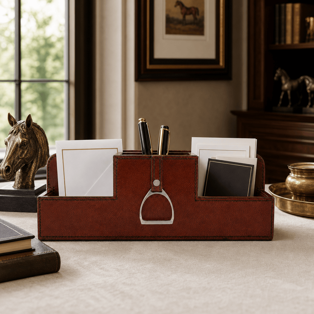 Premium Genuine Leather Stirrup Desk Organizer for Office