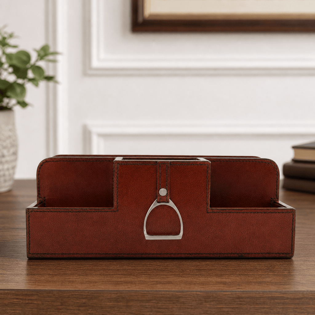 Premium Genuine Leather Stirrup Desk Organizer for Office