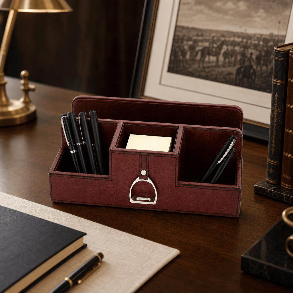 Premium Genuine Leather Stirrup Desk Organizer for Office