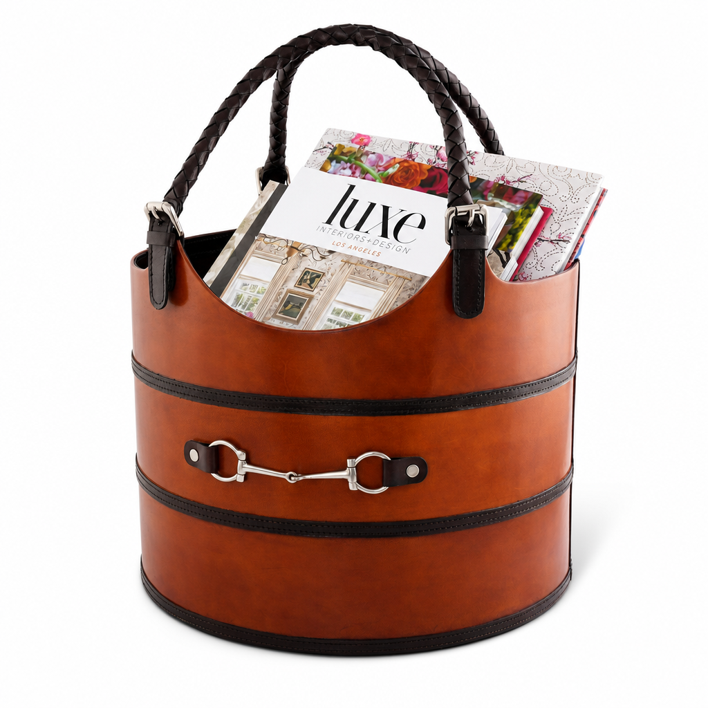 Premium Genuine Leather Equestrian Bit Magazine Basket – Stylish Home and Office Organizer