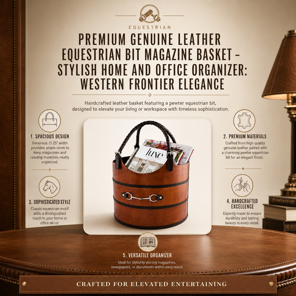 Premium Genuine Leather Equestrian Bit Magazine Basket – Stylish Home and Office Organizer
