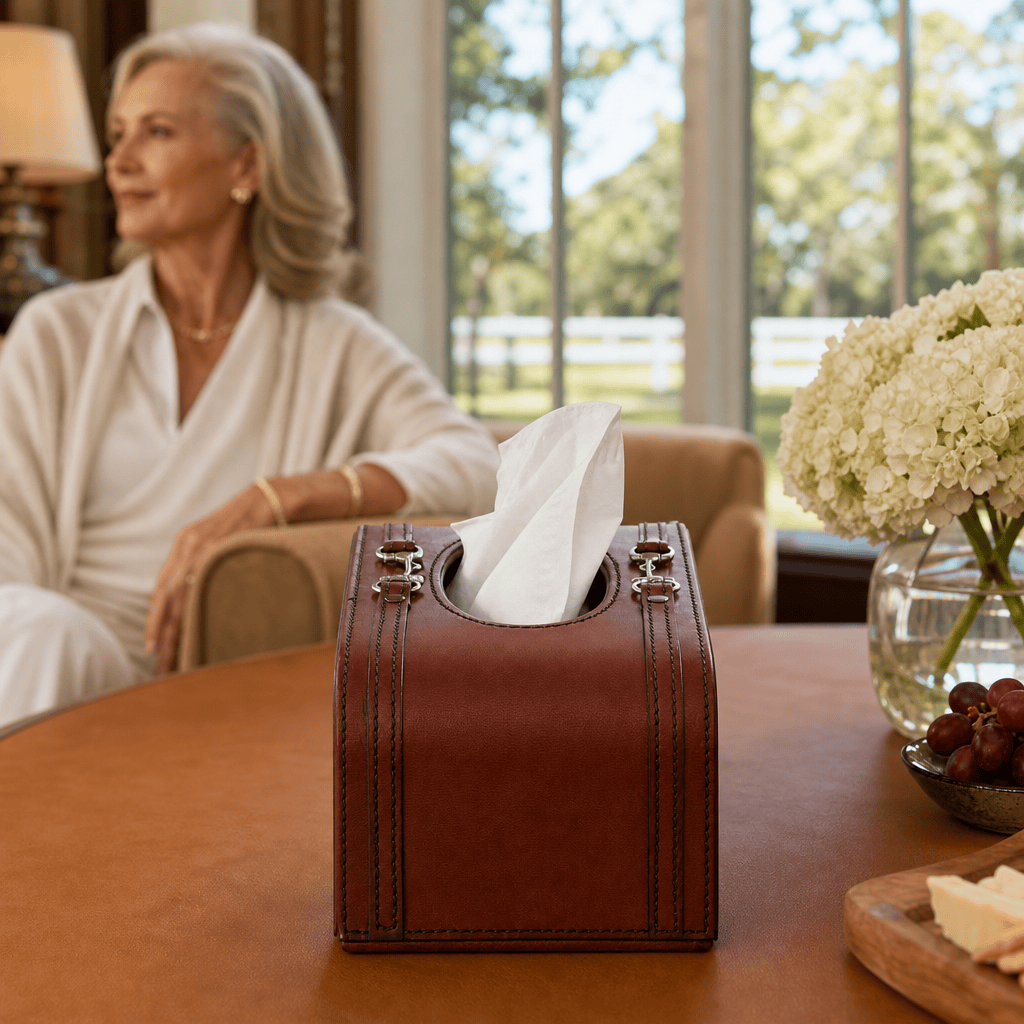 Premium Genuine Leather Bit Tissue Box