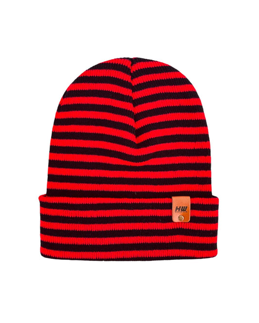 HAAKWEAR Traditional Classic RORO Cuffed Beanie / Hat - Black / Red, Made in USA