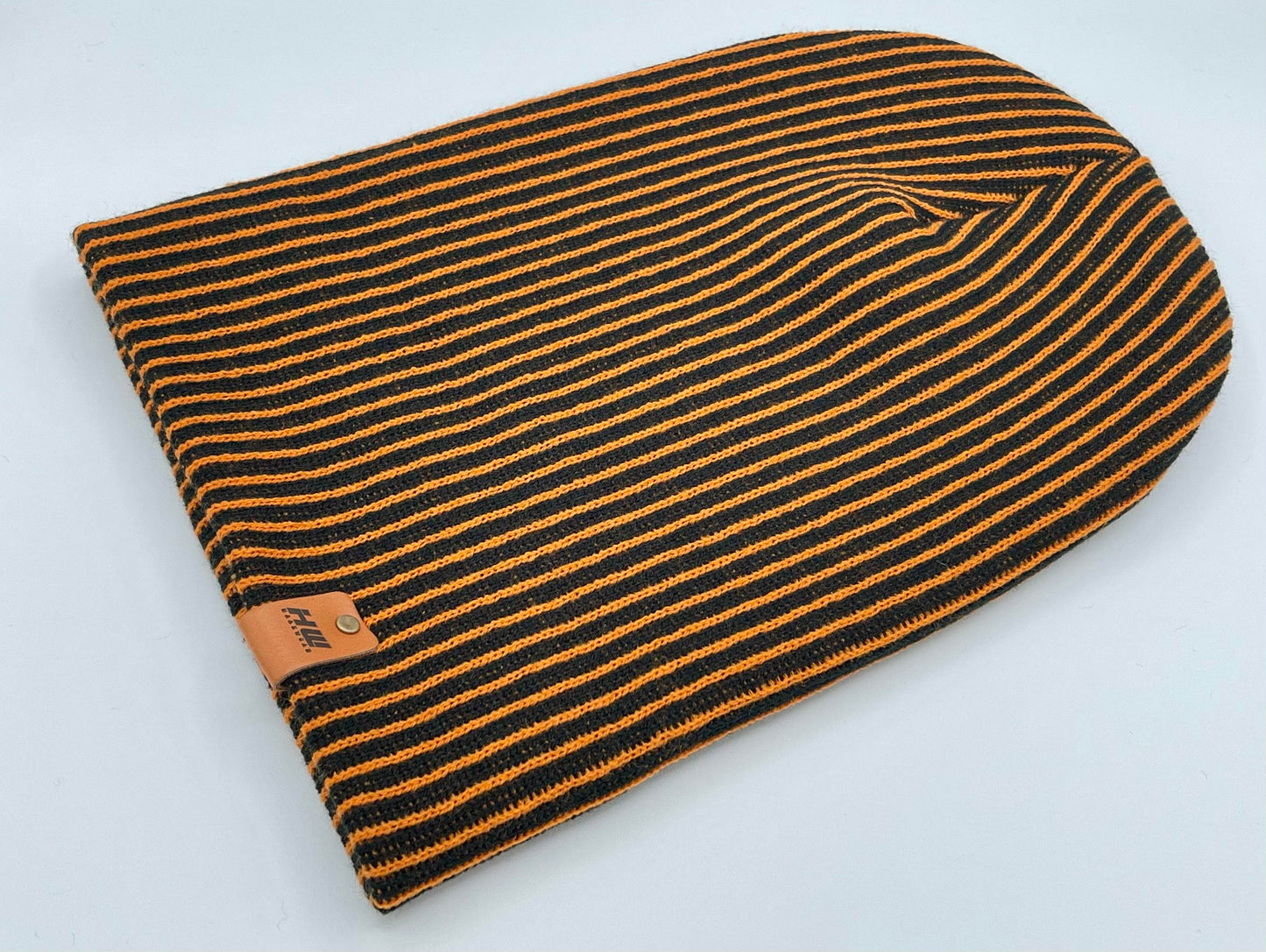 HAAKWEAR Cuffed Wide Ribbed Striped Beanie / Hat, Black / Orange, Limited Edition - Made in USA