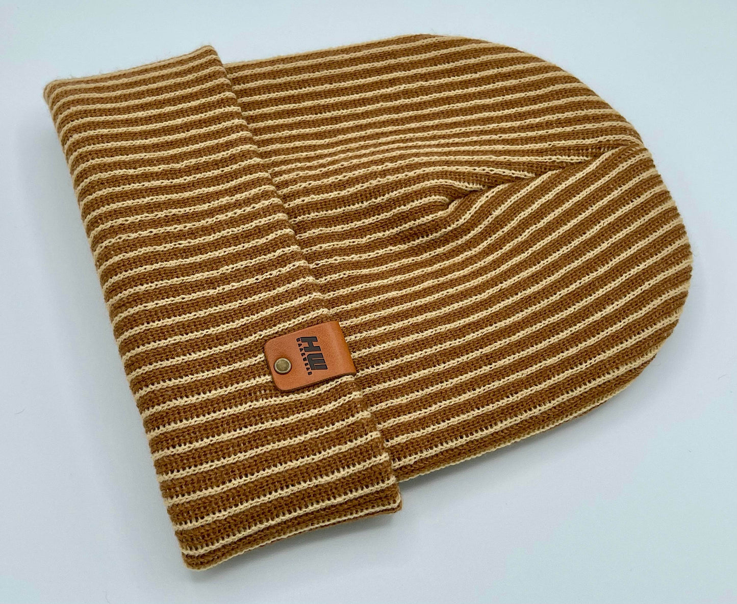 HAAKWEAR Traditional Cuffed Wide Ribbed Striped Beanie / Hat, Brown / Beige, Limited Edition - Made in USA