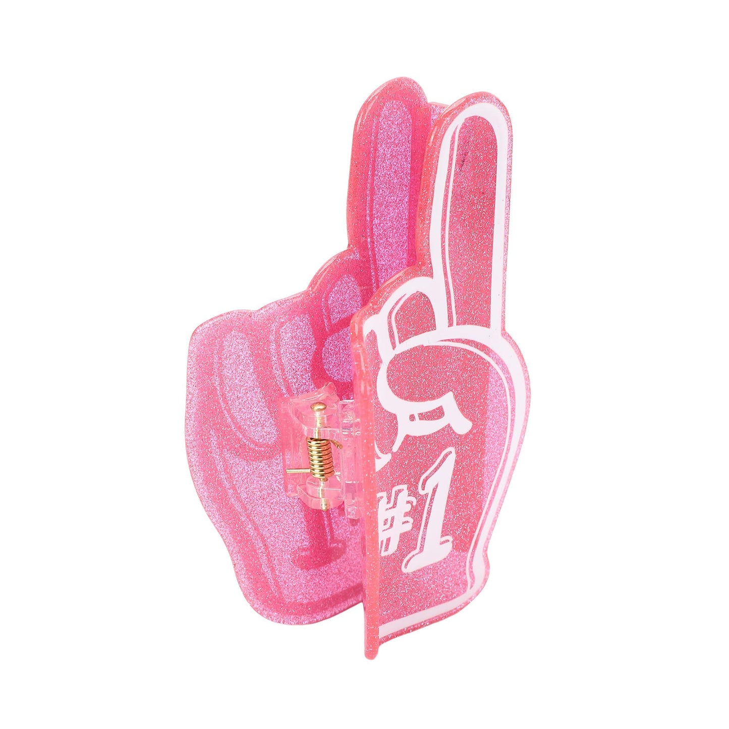 Pink Foam Finger Glitter Hair Claw Clip