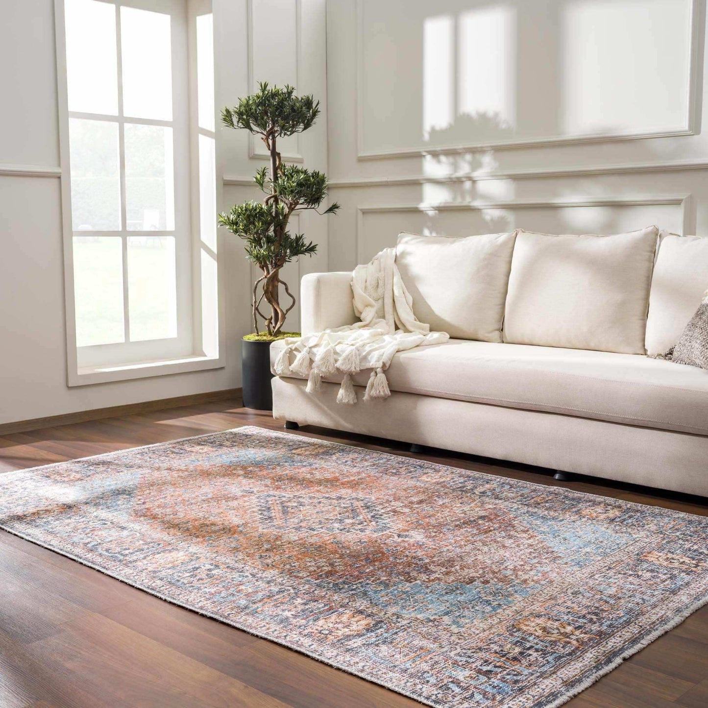 Blue Burgundy Holi-2302 Washable Area Rug