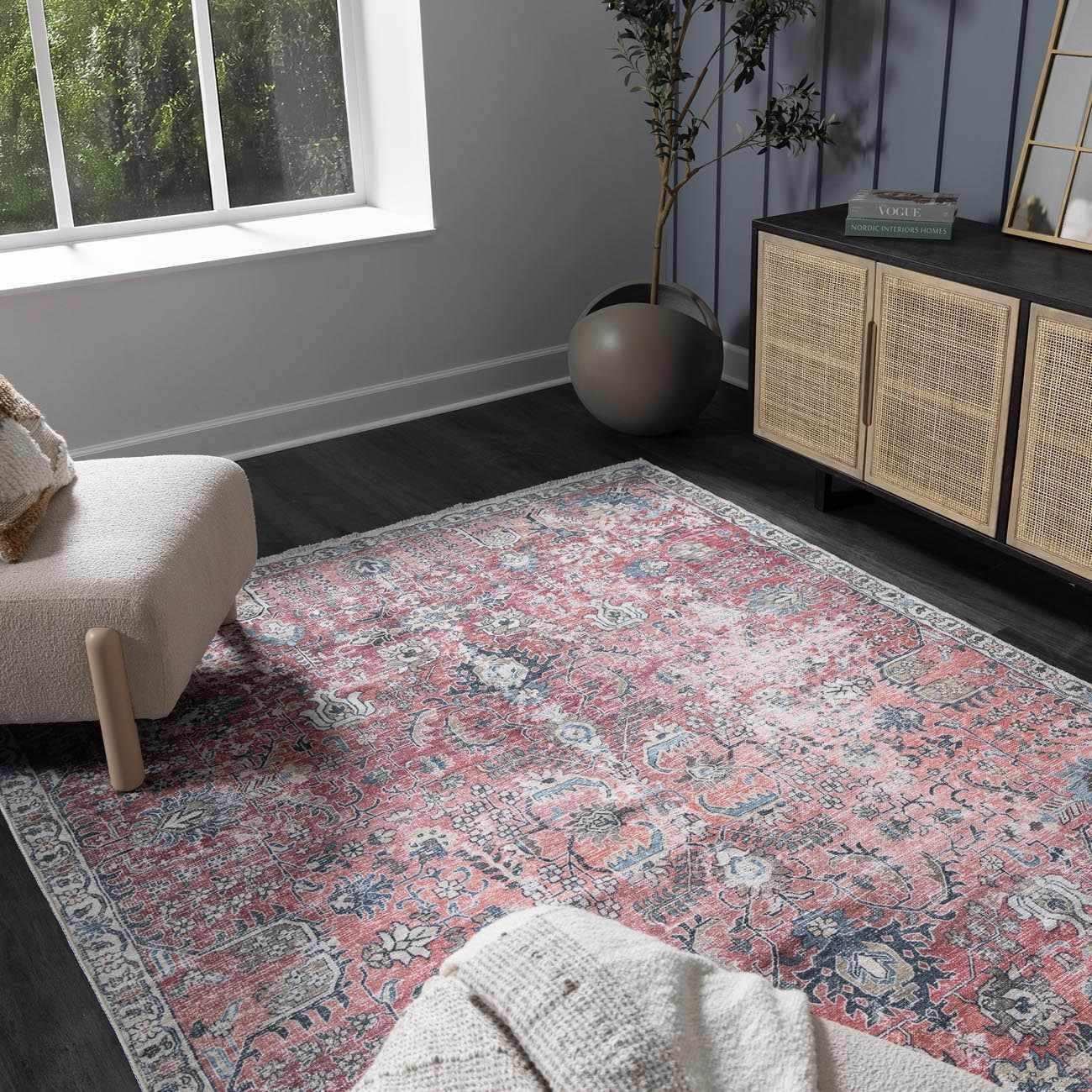 Burgundy Holi-2303 Washable Area Rug