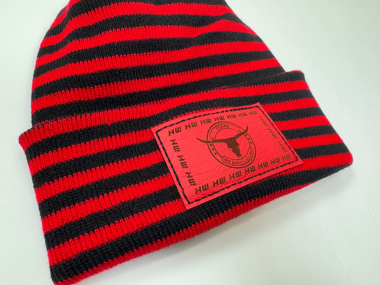 Haakwear Texas H Stitch Cuffed Beanie "We Don't Call 911"- Made in USA Hats (Limited Edition) - Black / Red RoRo