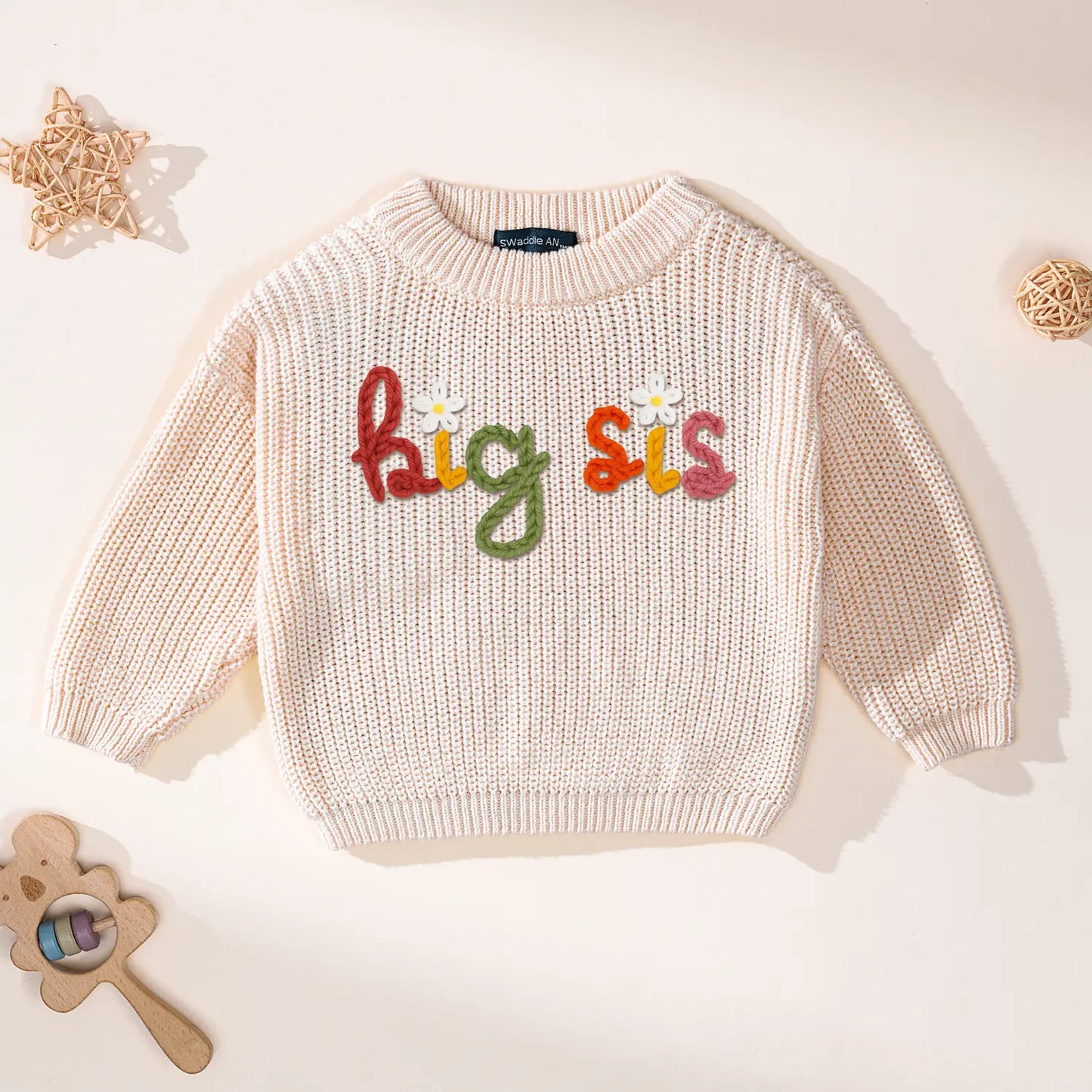 Hand-Embroidered Big Sis Knit Sweater