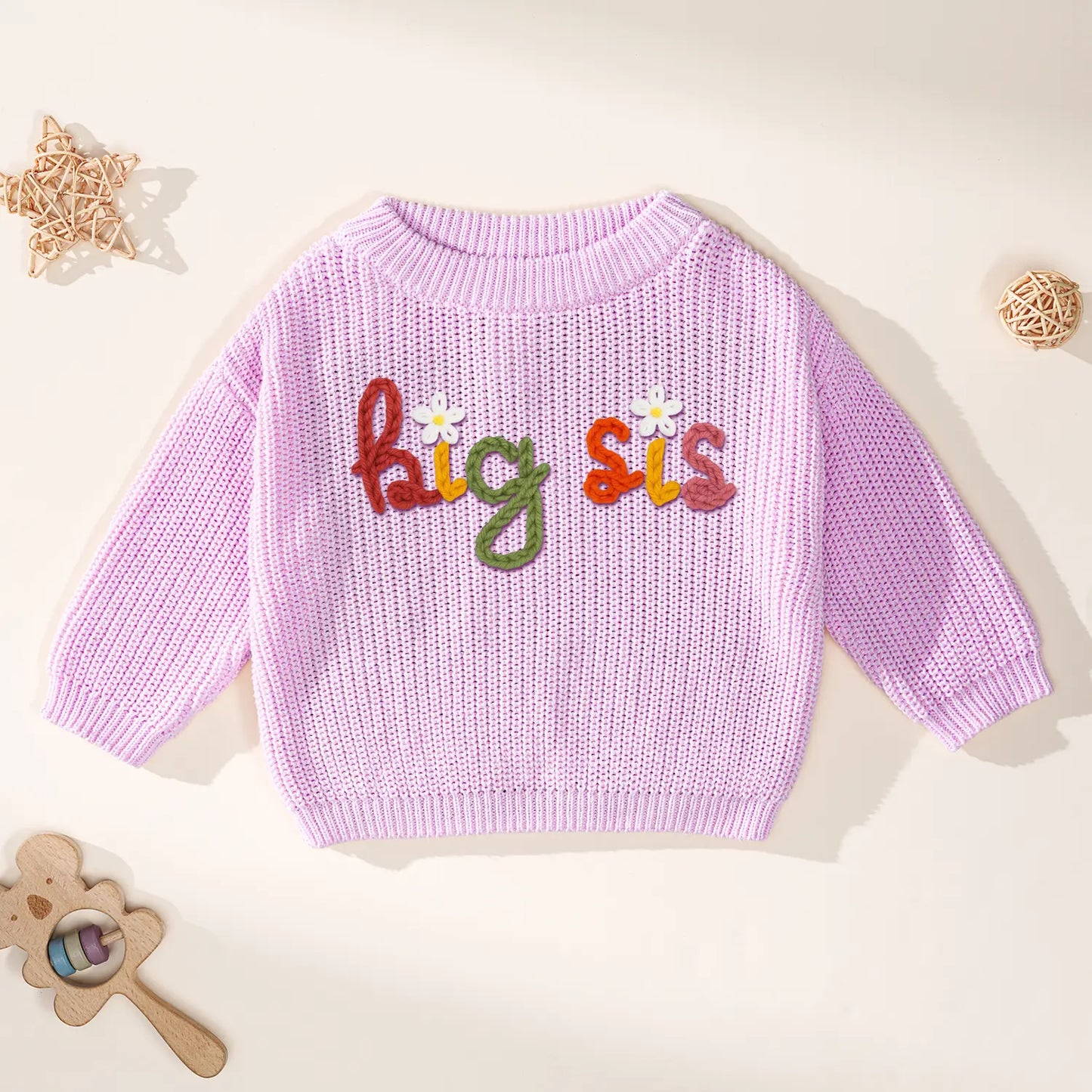 Hand-Embroidered Big Sis Knit Sweater