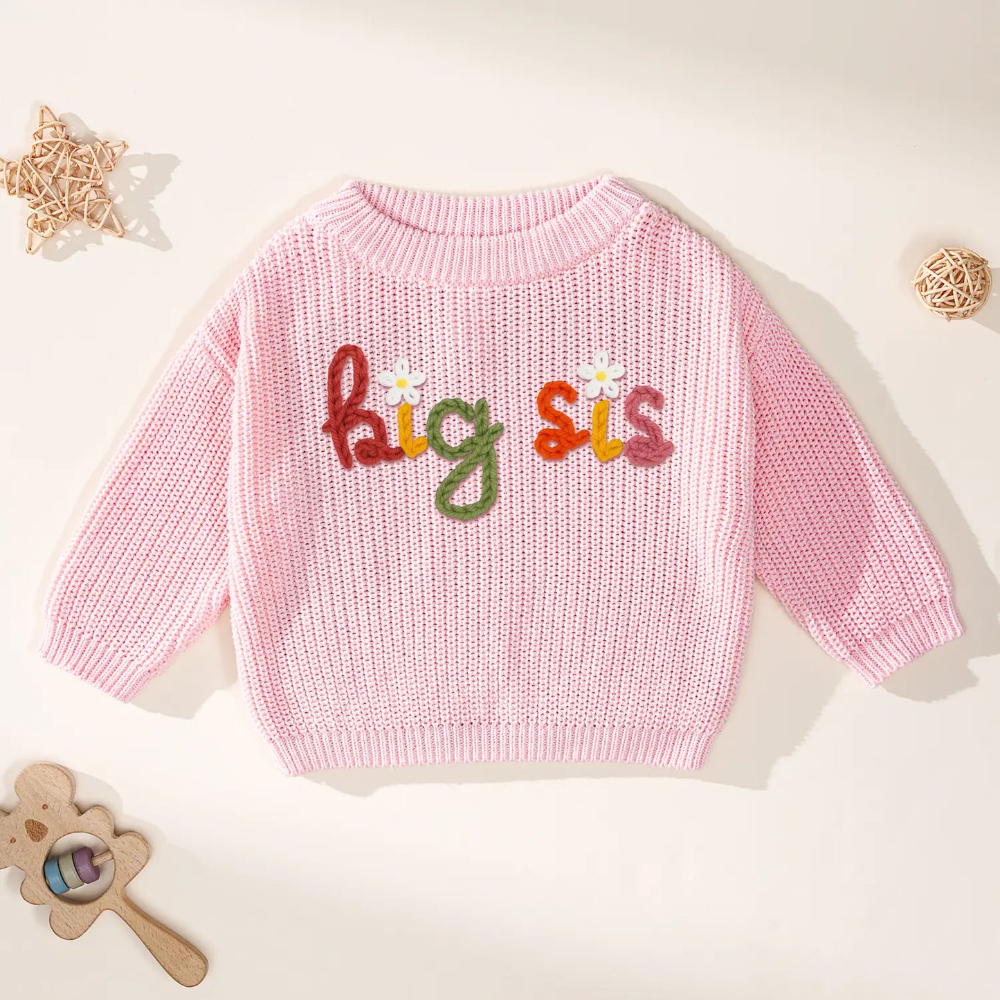 Hand-Embroidered Big Sis Knit Sweater