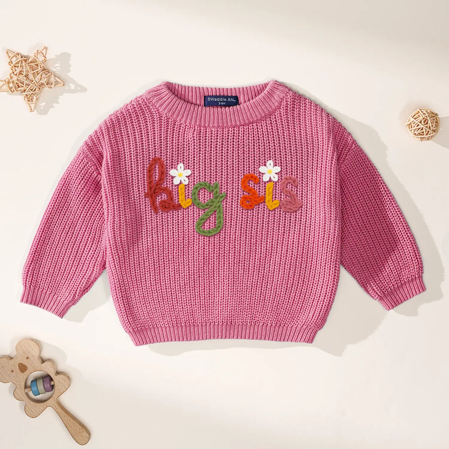 Hand-Embroidered Big Sis Knit Sweater