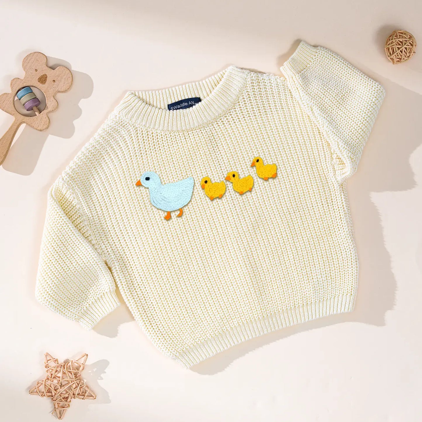 Hand Embroidered Marching Ducks Baby Knit Sweater