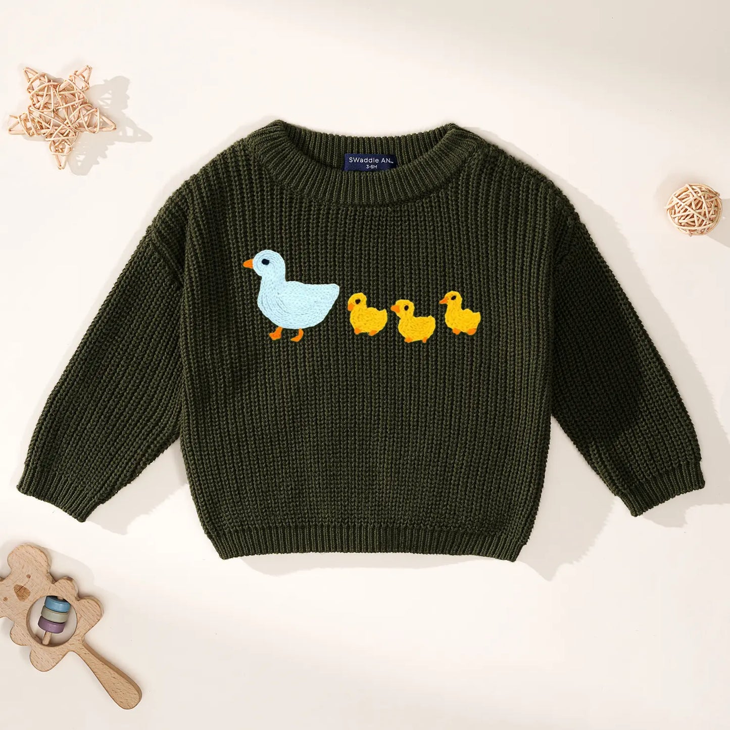 Hand Embroidered Marching Ducks Baby Knit Sweater
